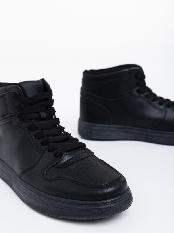 Ανδρικά αθλητικά παπούτσια μαύρα από οικολογικό δέρμα Emanoil, 4 - Kalapod.gr