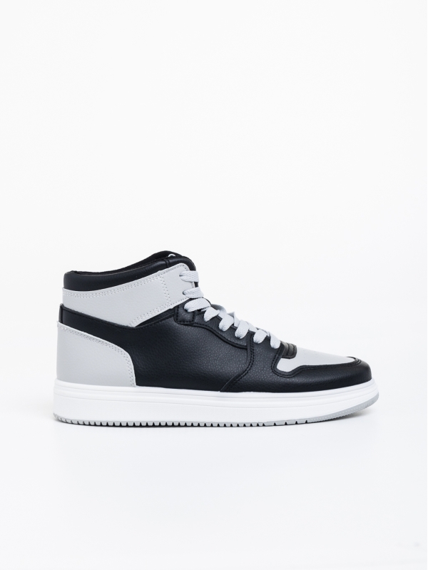Ανδρικά αθλητικά παπούτσια μαύρα με γκρι από οικολογικό δέρμα Emanoil, 3 - Kalapod.gr