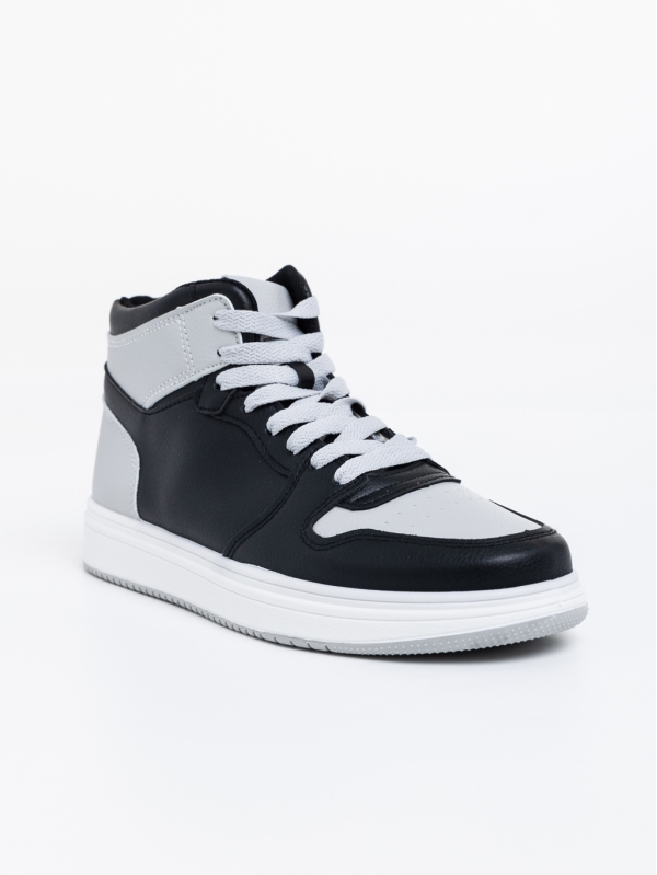 Ανδρικά αθλητικά παπούτσια μαύρα με γκρι από οικολογικό δέρμα Emanoil, 2 - Kalapod.gr
