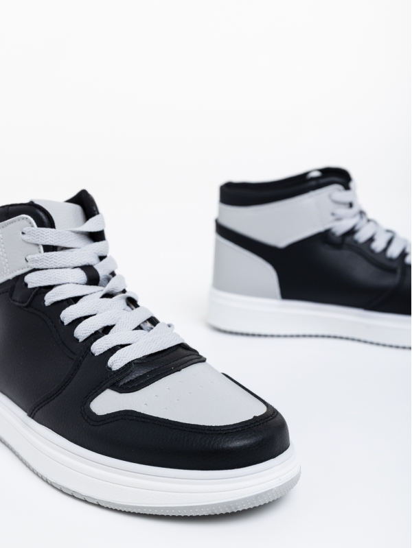 Ανδρικά αθλητικά παπούτσια μαύρα με γκρι από οικολογικό δέρμα Emanoil, 4 - Kalapod.gr