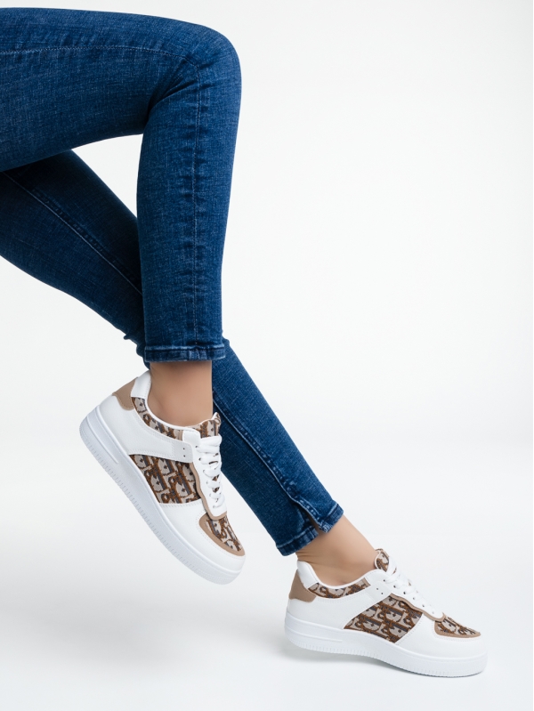 Γυναικεία αθλητικά παπούτσια λευκά από οικολογικό δέρμα και ύφασμα Edyta, 4 - Kalapod.gr