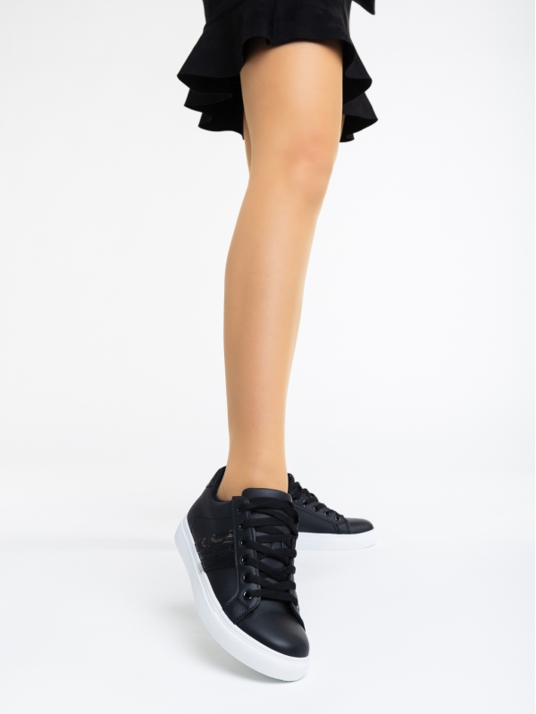 Γυναικεία αθλητικά παπούτσια μαύρα από οικολογικό δέρμα Lucetta, 4 - Kalapod.gr