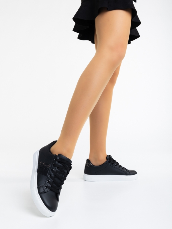 Γυναικεία αθλητικά παπούτσια μαύρα από οικολογικό δέρμα Lucetta, 5 - Kalapod.gr
