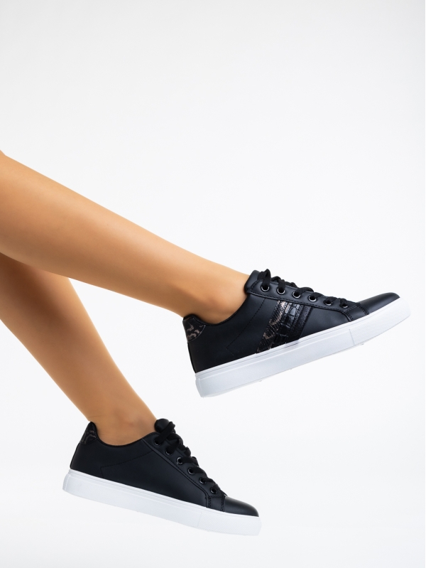 Γυναικεία αθλητικά παπούτσια μαύρα από οικολογικό δέρμα Lucetta, 3 - Kalapod.gr