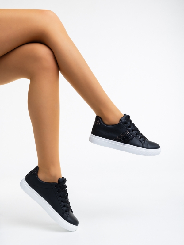 Γυναικεία αθλητικά παπούτσια μαύρα από οικολογικό δέρμα Lucetta, 6 - Kalapod.gr