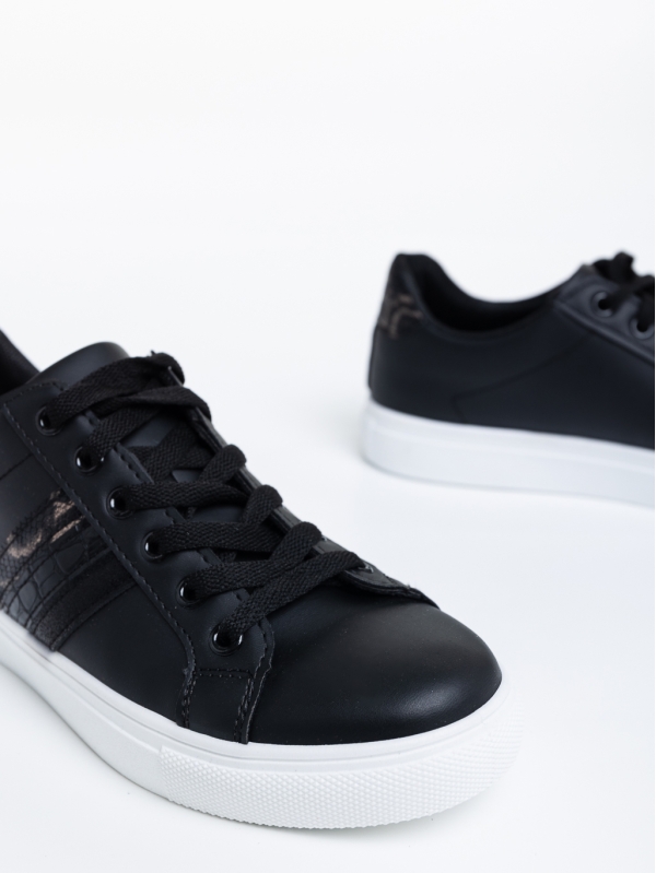 Γυναικεία αθλητικά παπούτσια μαύρα από οικολογικό δέρμα Lucetta, 8 - Kalapod.gr