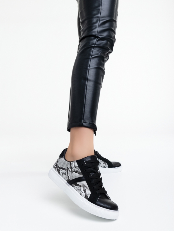 Γυναικεία αθλητικά παπούτσια μαύρα από οικολογικό δέρμα Lovette, 2 - Kalapod.gr