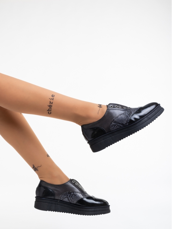 Γυναικεία casual παπούτσια μαύρα από φυσικό δέρμα  Enriqua, 4 - Kalapod.gr