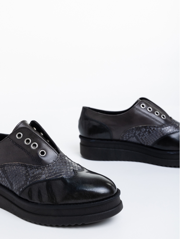 Γυναικεία casual παπούτσια μαύρα από φυσικό δέρμα  Enriqua, 6 - Kalapod.gr