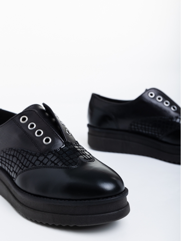 Γυναικεία casual παπούτσια μαύρα από φυσικό δέρμα  Reilly, 4 - Kalapod.gr