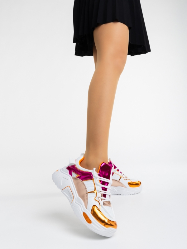 Γυναικεία αθλητικά παπούτσια πορτοκαλί από οικολογικό δέρμα και ύφασμα Reena, 4 - Kalapod.gr