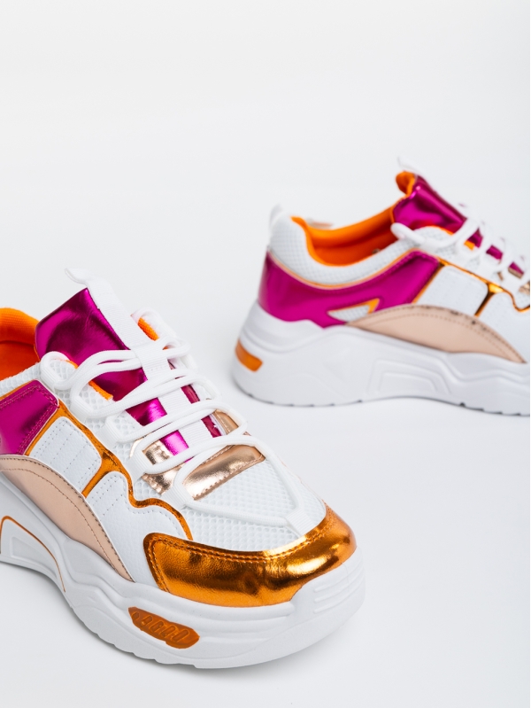 Γυναικεία αθλητικά παπούτσια πορτοκαλί από οικολογικό δέρμα και ύφασμα Reena, 8 - Kalapod.gr