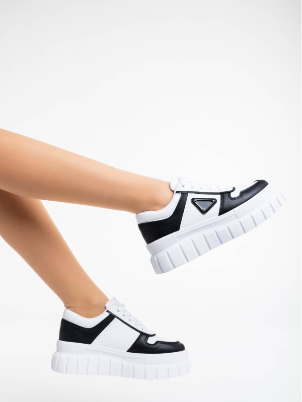 Γυναικεία αθλητικά παπούτσια λευκά με μαύρο από οικολογικό δέρμα Retta, 3 - Kalapod.gr
