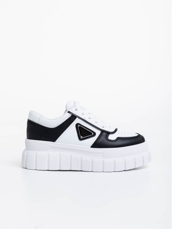 Γυναικεία αθλητικά παπούτσια λευκά με μαύρο από οικολογικό δέρμα Retta, 5 - Kalapod.gr