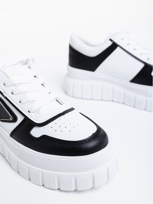 Γυναικεία αθλητικά παπούτσια λευκά με μαύρο από οικολογικό δέρμα Retta, 6 - Kalapod.gr