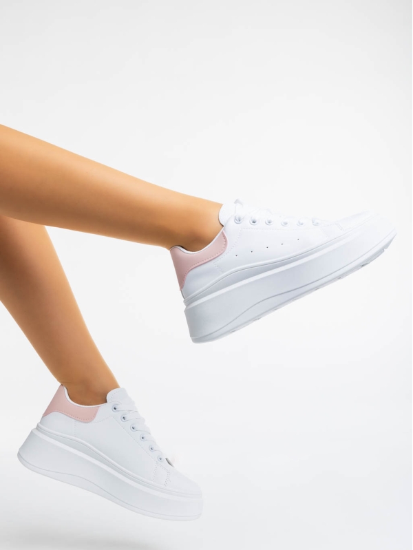 Γυναικεία αθλητικά παπούτσια λευκά με ροζ από οικολογικό δέρμα Aleesha, 3 - Kalapod.gr