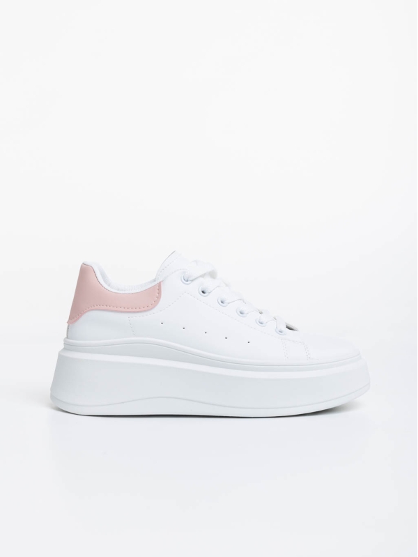 Γυναικεία αθλητικά παπούτσια λευκά με ροζ από οικολογικό δέρμα Aleesha, 5 - Kalapod.gr
