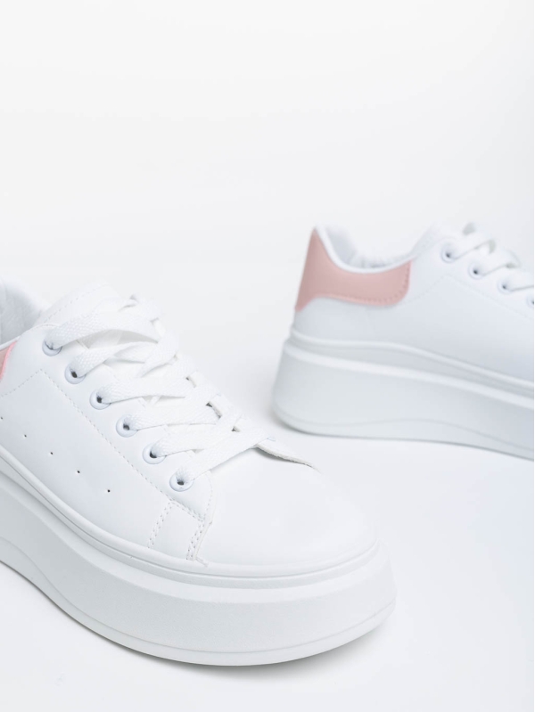 Γυναικεία αθλητικά παπούτσια λευκά με ροζ από οικολογικό δέρμα Aleesha, 6 - Kalapod.gr