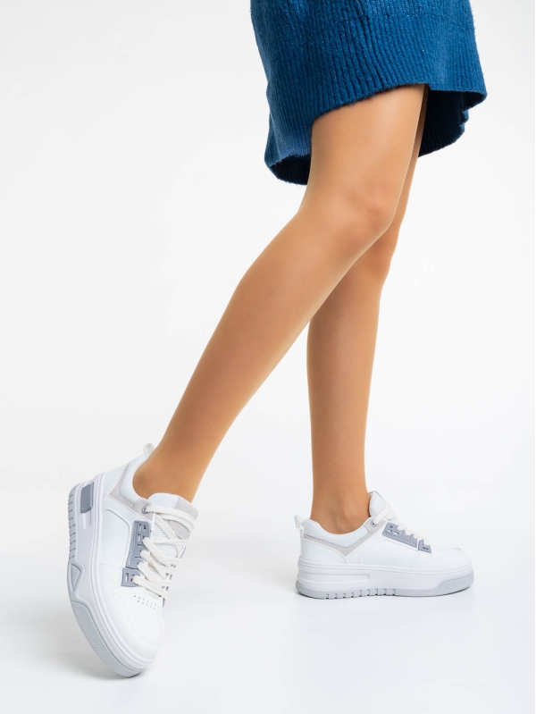 Γυναικεία αθλητικά παπούτσια λευκά από οικολογικό δέρμα Kalli, 3 - Kalapod.gr