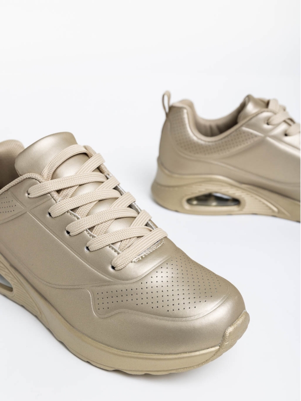 Γυναικεία αθλητικά παπούτσια χρυσαφί από οικολογικό δέρμα Arline, 6 - Kalapod.gr