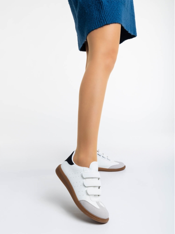 Γυναικεία αθλητικά παπούτσια λευκά με μαύρο από οικολογικό δέρμα Raynor, 3 - Kalapod.gr