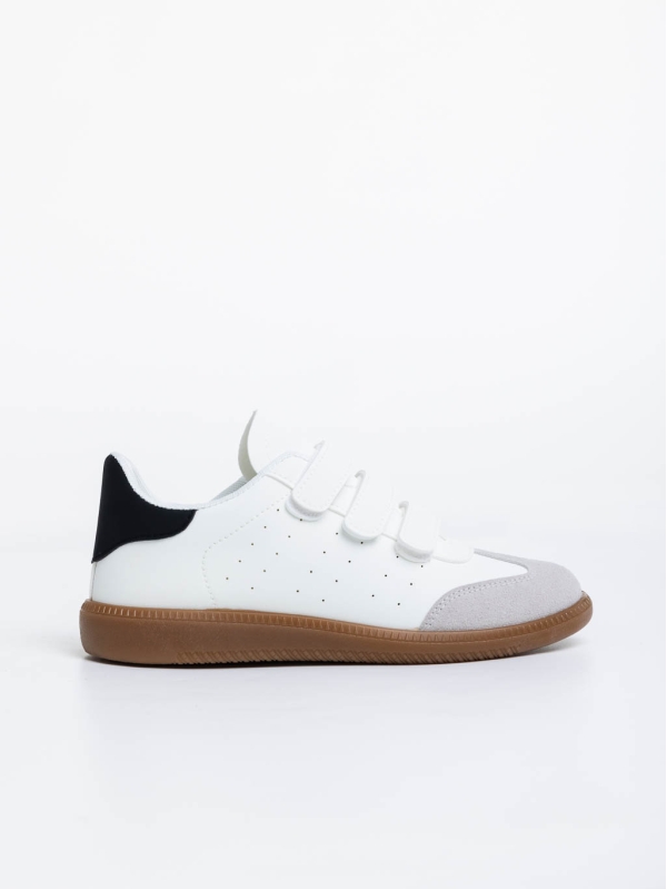 Γυναικεία αθλητικά παπούτσια λευκά με μαύρο από οικολογικό δέρμα Raynor, 5 - Kalapod.gr