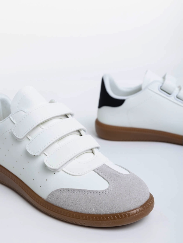 Γυναικεία αθλητικά παπούτσια λευκά με μαύρο από οικολογικό δέρμα Raynor, 6 - Kalapod.gr