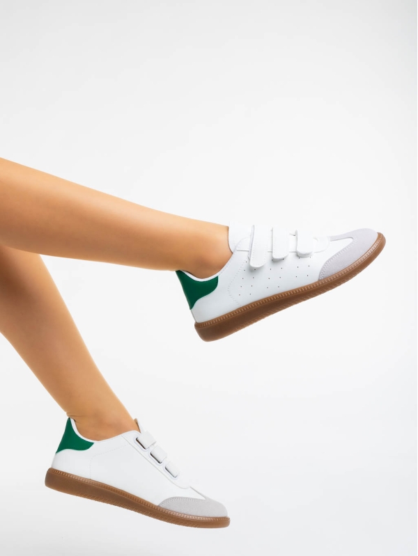 Γυναικεία αθλητικά παπούτσια λευκά με πράσινο από οικολογικό δέρμα Raynor, 3 - Kalapod.gr