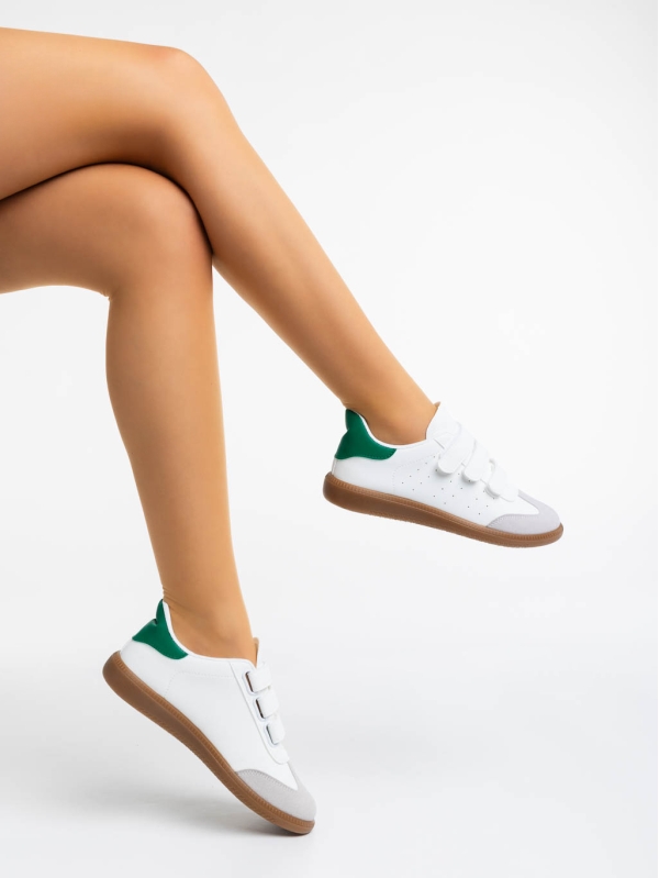 Γυναικεία αθλητικά παπούτσια λευκά με πράσινο από οικολογικό δέρμα Raynor, 4 - Kalapod.gr