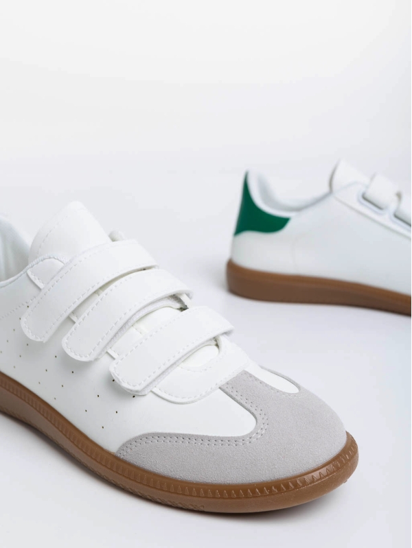 Γυναικεία αθλητικά παπούτσια λευκά με πράσινο από οικολογικό δέρμα Raynor, 6 - Kalapod.gr