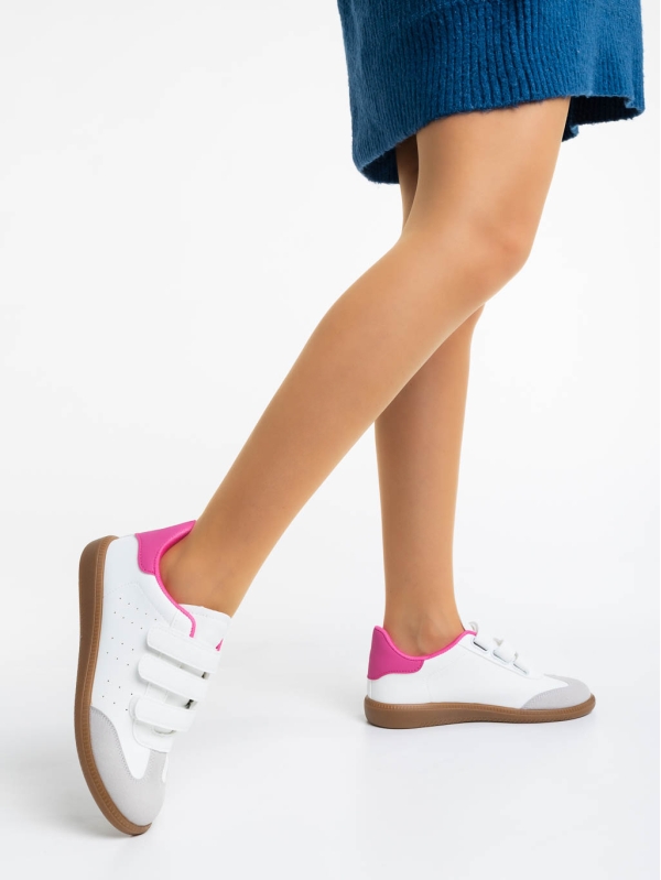 Γυναικεία αθλητικά παπούτσια λευκά με ροζ από οικολογικό δέρμα Raynor, 2 - Kalapod.gr