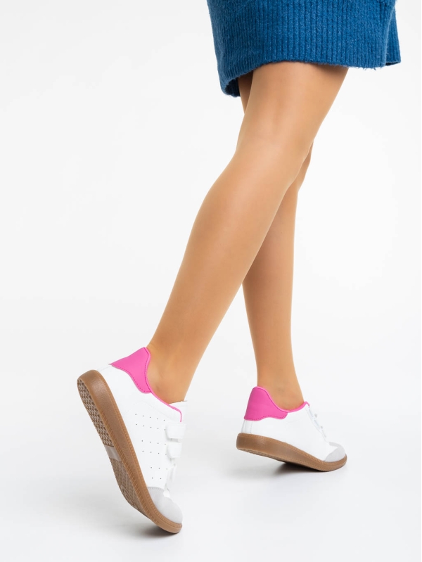 Γυναικεία αθλητικά παπούτσια λευκά με ροζ από οικολογικό δέρμα Raynor, 3 - Kalapod.gr