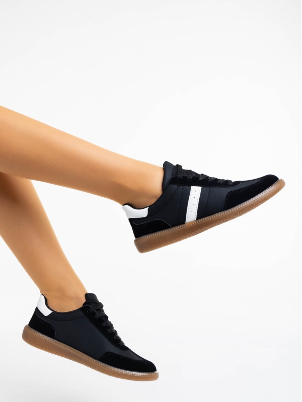 Γυναικεία αθλητικά παπούτσια μαύρα από οικολογικό δέρμα Liliha, 3 - Kalapod.gr