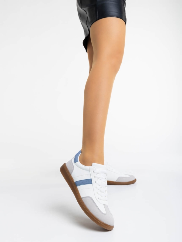 Γυναικεία αθλητικά παπούτσια λευκά με μπλε από οικολογικό δέρμα Liliha, 2 - Kalapod.gr