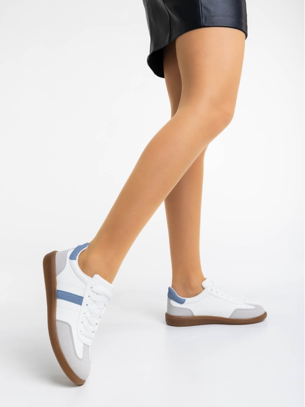 Γυναικεία αθλητικά παπούτσια λευκά με μπλε από οικολογικό δέρμα Liliha, 3 - Kalapod.gr