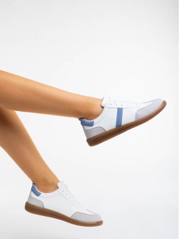 Γυναικεία αθλητικά παπούτσια λευκά με μπλε από οικολογικό δέρμα Liliha, 4 - Kalapod.gr