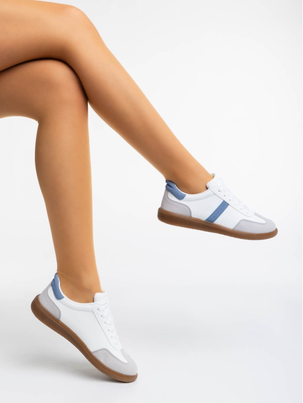 Γυναικεία αθλητικά παπούτσια λευκά με μπλε από οικολογικό δέρμα Liliha - Kalapod.gr
