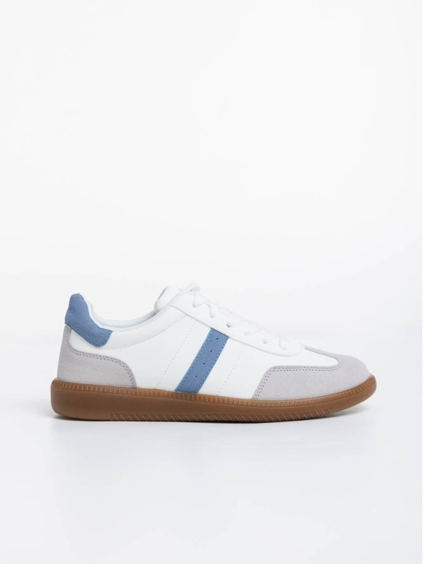 Γυναικεία αθλητικά παπούτσια λευκά με μπλε από οικολογικό δέρμα Liliha, 5 - Kalapod.gr