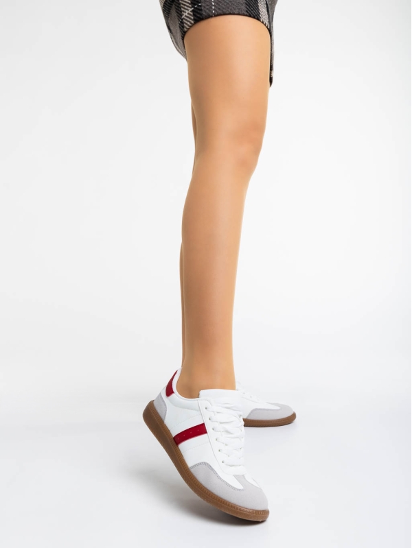 Γυναικεία αθλητικά παπούτσια λευκά με κόκκινο από οικολογικό δέρμα Liliha, 2 - Kalapod.gr