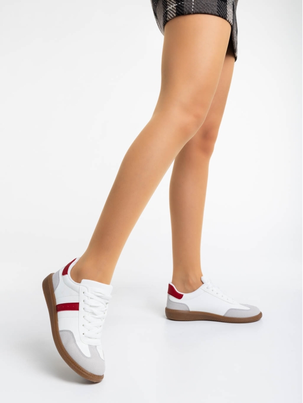 Γυναικεία αθλητικά παπούτσια λευκά με κόκκινο από οικολογικό δέρμα Liliha, 3 - Kalapod.gr