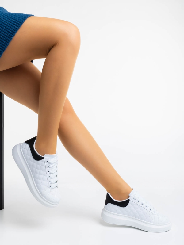 Γυναικεία αθλητικά παπούτσια λευκά με μαύρο Annora, 4 - Kalapod.gr