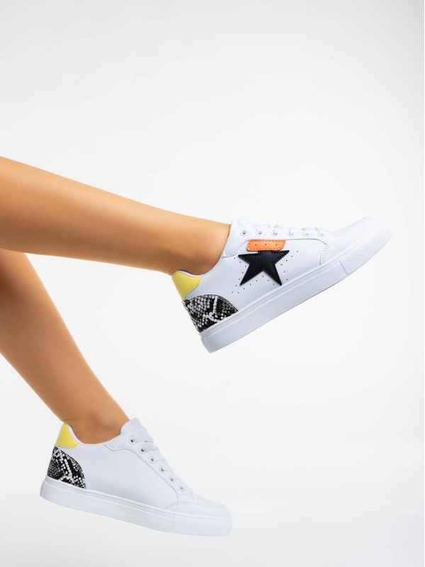 Γυναικεία αθλητικά παπούτσια λευκά με μαύρο από οικολογικό δέρμα Yeva, 6 - Kalapod.gr