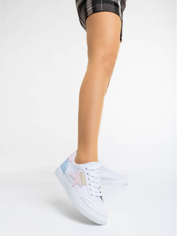 Γυναικεία αθλητικά παπούτσια λευκά με ροζ από οικολογικό δέρμα Yeva, 2 - Kalapod.gr