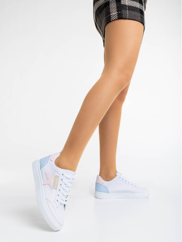 Γυναικεία αθλητικά παπούτσια λευκά με ροζ από οικολογικό δέρμα Yeva, 3 - Kalapod.gr