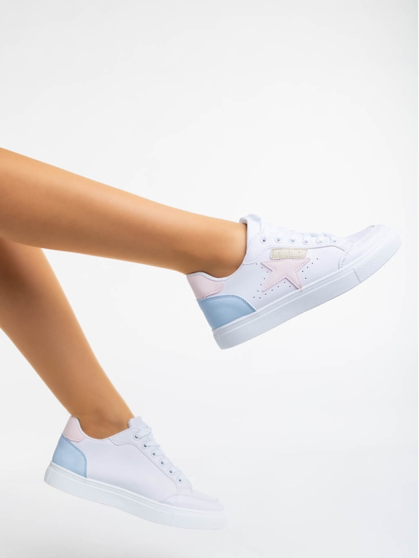 Γυναικεία αθλητικά παπούτσια λευκά με ροζ από οικολογικό δέρμα Yeva, 4 - Kalapod.gr