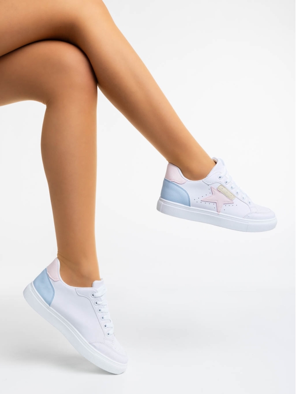 Γυναικεία αθλητικά παπούτσια λευκά με ροζ από οικολογικό δέρμα Yeva - Kalapod.gr