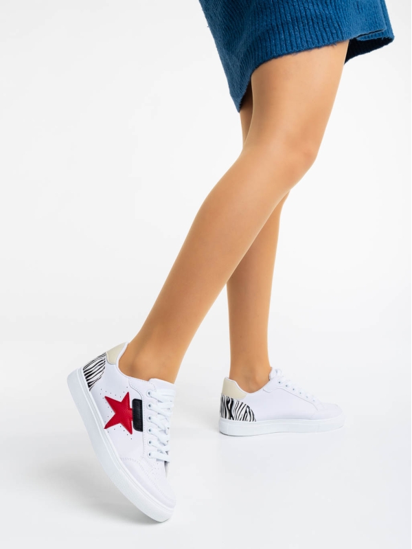 Γυναικεία αθλητικά παπούτσια λευκά με κόκκινο από οικολογικό δέρμα Yeva, 5 - Kalapod.gr