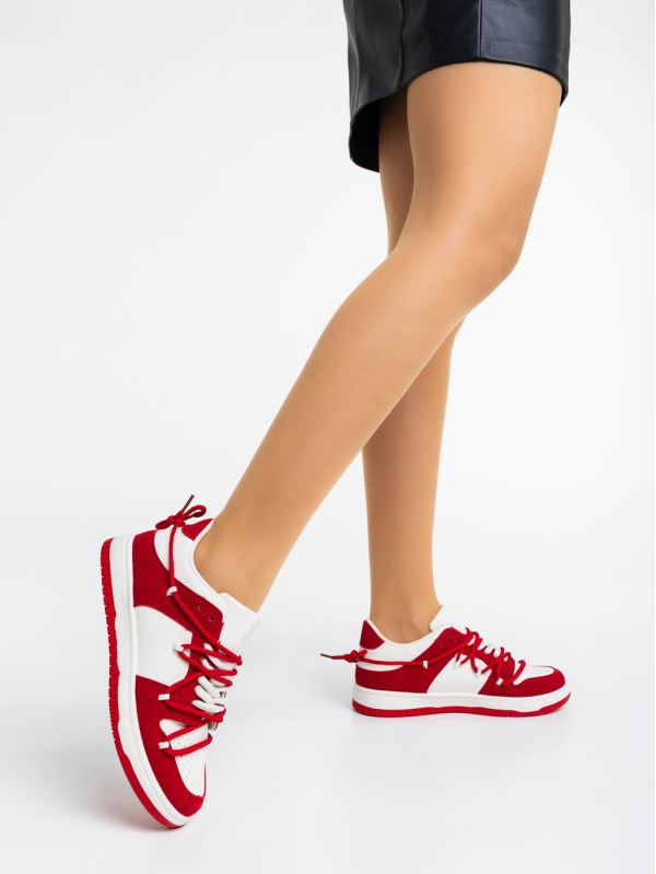 Γυναικεία αθλητικά παπούτσια λευκά με κόκκινο από οικολογικό δέρμα Kamella, 2 - Kalapod.gr