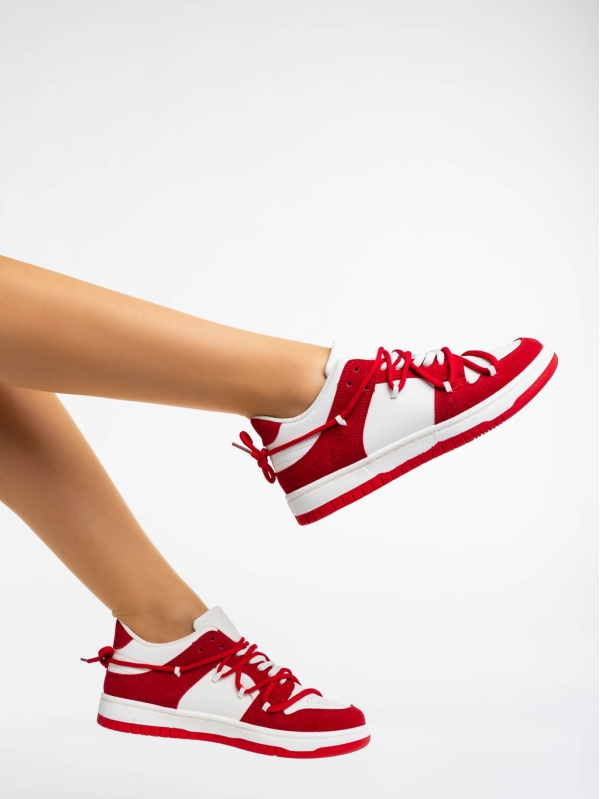 Γυναικεία αθλητικά παπούτσια λευκά με κόκκινο από οικολογικό δέρμα Kamella, 4 - Kalapod.gr