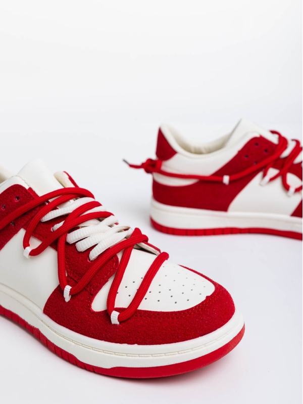 Γυναικεία αθλητικά παπούτσια λευκά με κόκκινο από οικολογικό δέρμα Kamella, 7 - Kalapod.gr